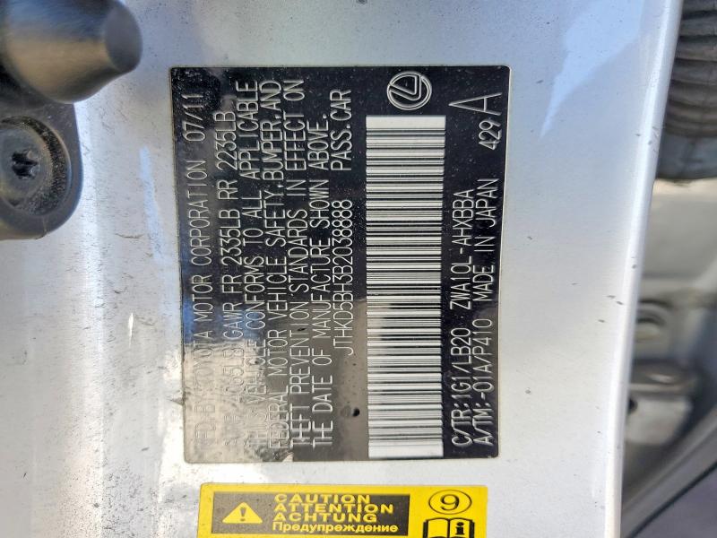2011 Lexus Ct მანქანა იყიდება აუქციონზე, vin: JTHKD5BH3B2038888, აუქციონის ნომერი: 69982796