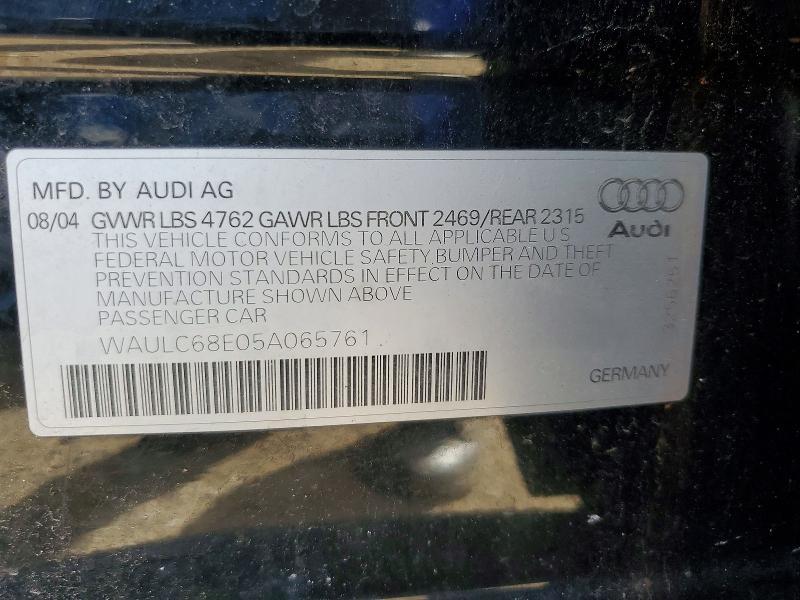 2005 Audi A4 მანქანა იყიდება აუქციონზე, vin: WAULC68E05A065761, აუქციონის ნომერი: 68382276