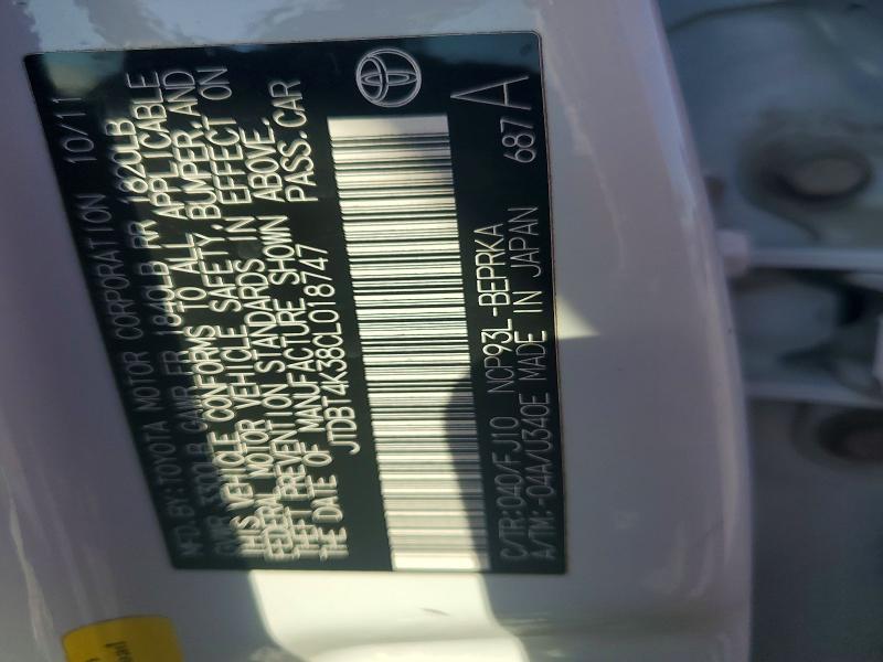 Aukcja sprzedaży 2012 Toyota Yaris, vin: JTDBT4K38CL018747, numer aukcji: 67693836