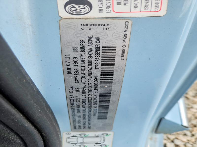 2012 Volkswagen Beetle მანქანა იყიდება აუქციონზე, vin: 3VWJP7AT3CM601094, აუქციონის ნომერი: 70510076