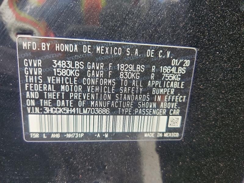 70608176 :رقم المزاد ، 3HGGK5H41LM703686 vin ، 2020 Honda Fit مزاد بيع