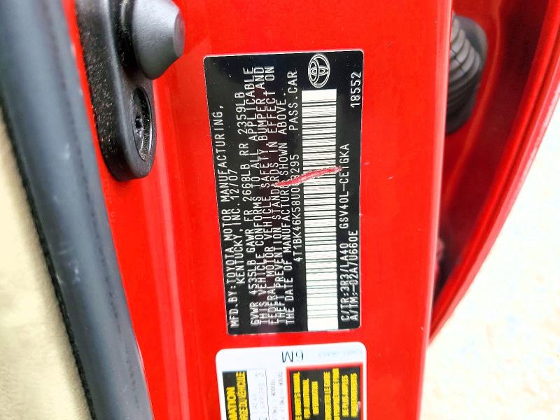2008 Toyota Camry მანქანა იყიდება აუქციონზე, vin: 4T1BK46K58U068295, აუქციონის ნომერი: 69104046