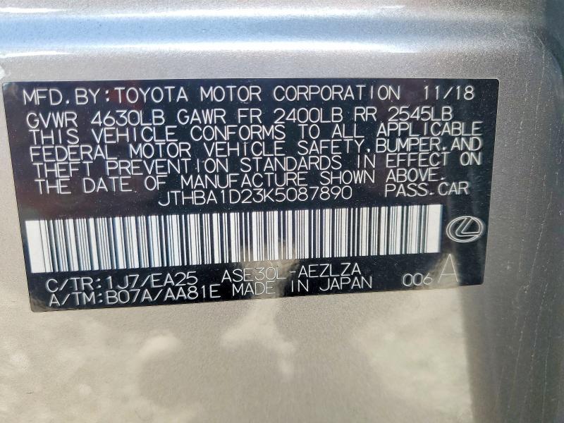 Aukcja sprzedaży 2019 Lexus Is, vin: JTHBA1D23K5087890, numer aukcji: 67921106
