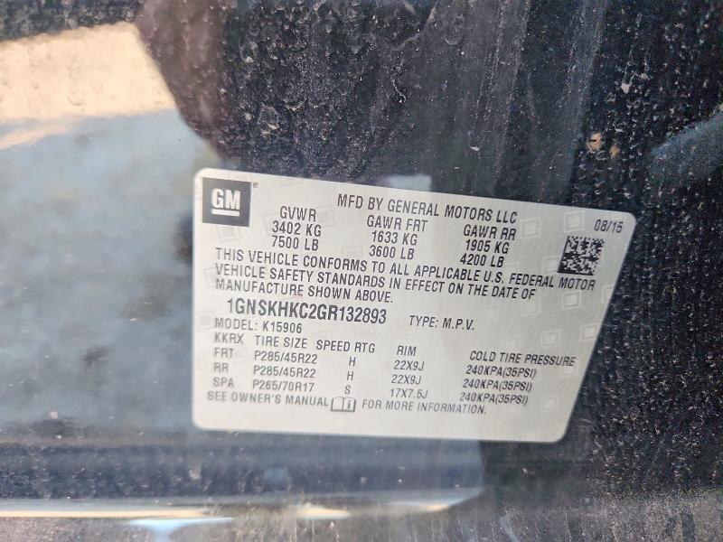 67667936 :رقم المزاد ، 1GNSKHKC2GR132893 vin ، 2016 Chevrolet Suburban مزاد بيع