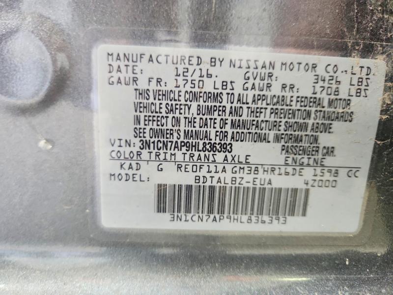 67742806 :رقم المزاد ، 3N1CN7AP9HL836393 vin ، 2017 Nissan Versa مزاد بيع