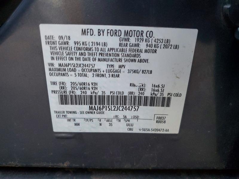 68879246 :رقم المزاد ، MAJ6P1SL2JC244757 vin ، 2018 Ford Ecosport مزاد بيع