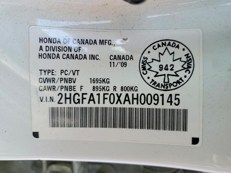 Aukcja sprzedaży 2010 Honda Civic, vin: 2HGFA1F0XAH009145, numer aukcji: 65946686