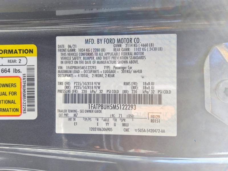 Aukcja sprzedaży 2021 Ford Mustang, vin: 1FATP8UH5M5122293, numer aukcji: 69165546
