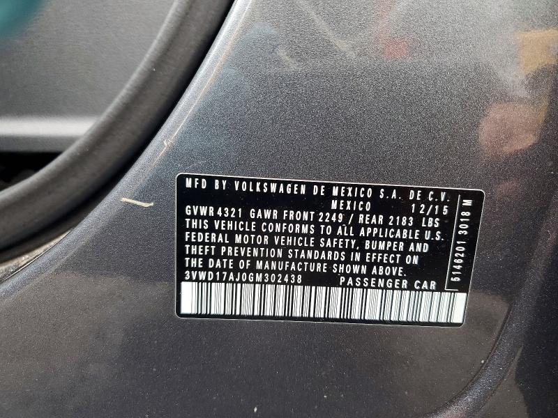 2016 Volkswagen Jetta მანქანა იყიდება აუქციონზე, vin: 3VWD17AJ0GM302438, აუქციონის ნომერი: 67507316