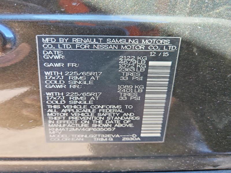68423636 :رقم المزاد ، KNMAT2MV4GP635057 vin ، 2016 Nissan Rogue مزاد بيع