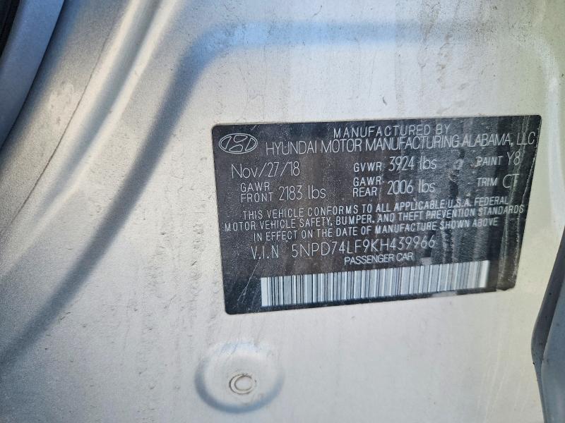 2019 Hyundai Elantra მანქანა იყიდება აუქციონზე, vin: 5NPD74LF9KH439966, აუქციონის ნომერი: 69015396