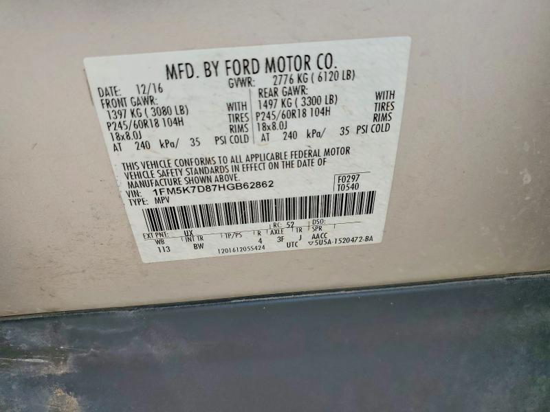 Продаж на аукціоні авто 2017 Ford Explorer, vin: 1FM5K7D87HGB62862, номер лоту: 69189546