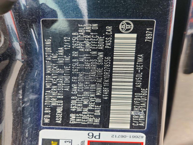 2013 Toyota Camry მანქანა იყიდება აუქციონზე, vin: 4T4BF1FK1DR278556, აუქციონის ნომერი: 70112136