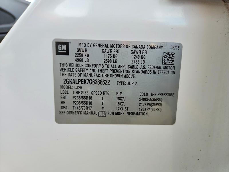 Aukcja sprzedaży 2016 Gmc Terrain, vin: 2GKALPEK7G6288622, numer aukcji: 70673176