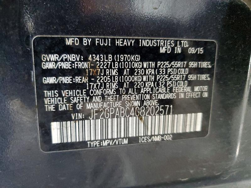 2016 Subaru Crosstrek მანქანა იყიდება აუქციონზე, vin: JF2GPABC4G8202571, აუქციონის ნომერი: 70040756