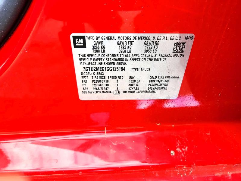 Aukcja sprzedaży 2016 Gmc Sierra, vin: 3GTU2MEC1GG125164, numer aukcji: 69344596
