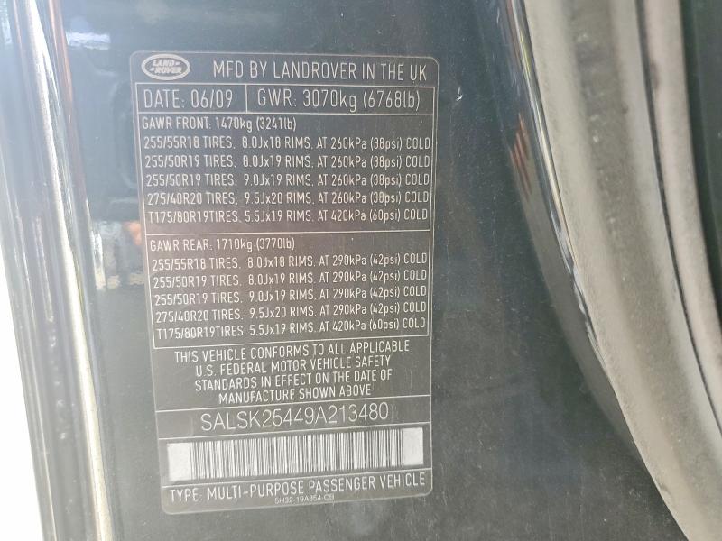 Aukcja sprzedaży 2009 Land Rover Range Rover Sport, vin: SALSK25449A213480, numer aukcji: 67405206
