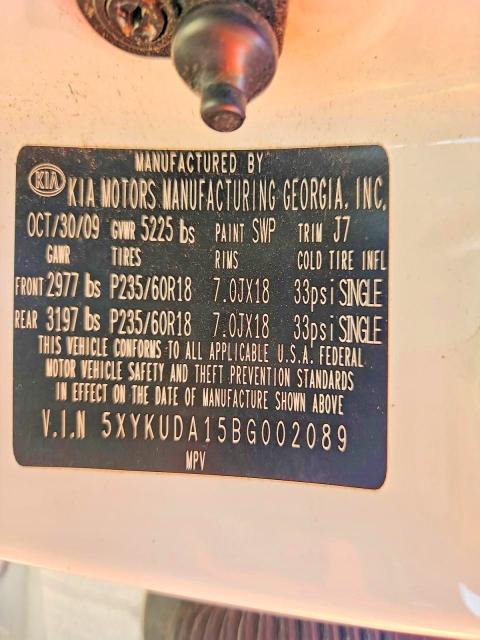 67802696 :رقم المزاد ، 5XYKUDA15BG002089 vin ، 2011 Kia Sorento مزاد بيع