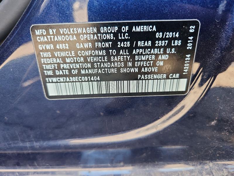 Aukcja sprzedaży 2014 Volkswagen Passat, vin: 1VWCN7A30EC091404, numer aukcji: 69422266