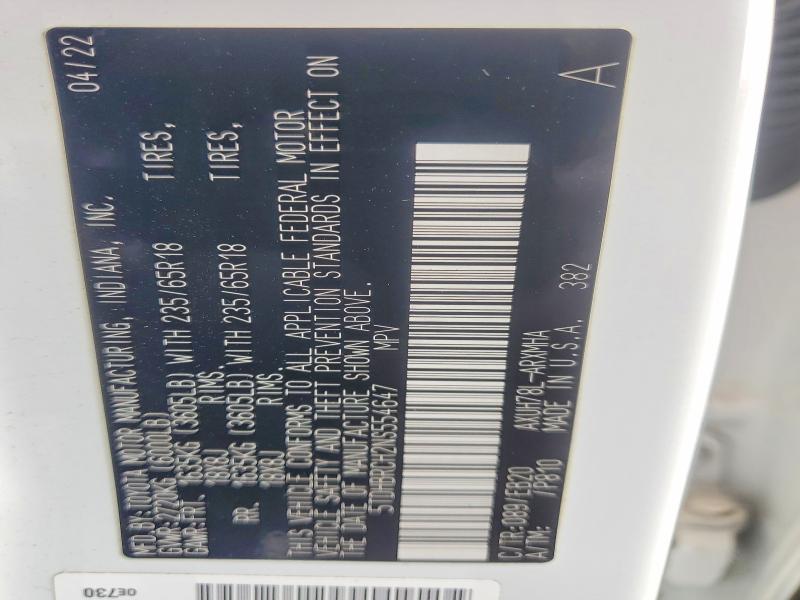 2022 Toyota Highlander Hybrid მანქანა იყიდება აუქციონზე, vin: 5TDHBRCH2NS554647, აუქციონის ნომერი: 67931896