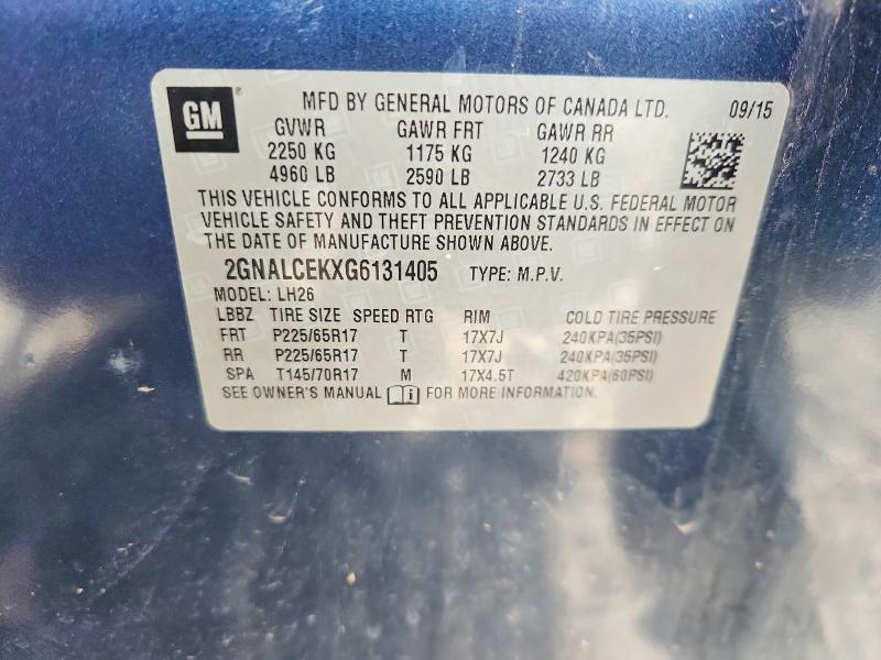 69376366 :رقم المزاد ، 2GNALCEKXG6131405 vin ، 2016 Chevrolet Equinox مزاد بيع