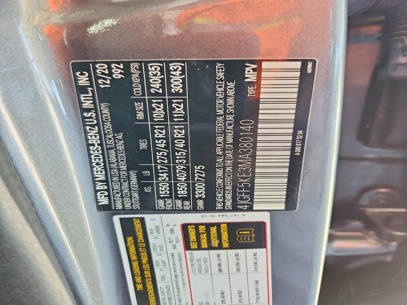 Aukcja sprzedaży 2021 Mercedes-benz Gls, vin: 4JGFF5KE3MA380140, numer aukcji: 68083506