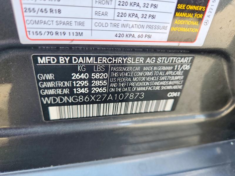 68062466 :رقم المزاد ، WDDNG86X27A107873 vin ، 2007 Mercedes-benz S مزاد بيع