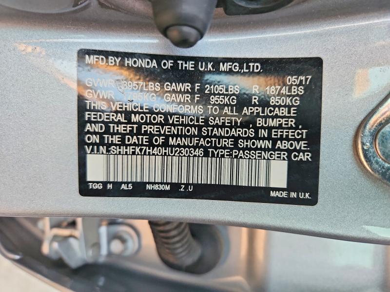 Aukcja sprzedaży 2017 Honda Civic, vin: SHHFK7H40HU230346, numer aukcji: 70043856