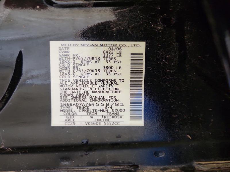 Aukcja sprzedaży 2006 Nissan Titan, vin: 1N6BA07A76N558781, numer aukcji: 67490136