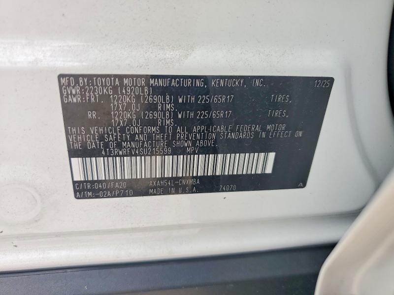 2025 Toyota Rav4 Hybrid მანქანა იყიდება აუქციონზე, vin: 4T3RWRFV4SU215599, აუქციონის ნომერი: 68954716