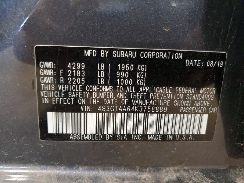 Продажа на аукционе авто 2019 Subaru Impreza, vin: 4S3GTAA64K3758889, номер лота: 70451806