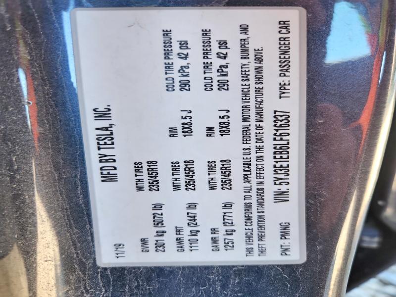 Продажа на аукционе авто 2020 Tesla Model 3, vin: 5YJ3E1EB6LF616337, номер лота: 68758816