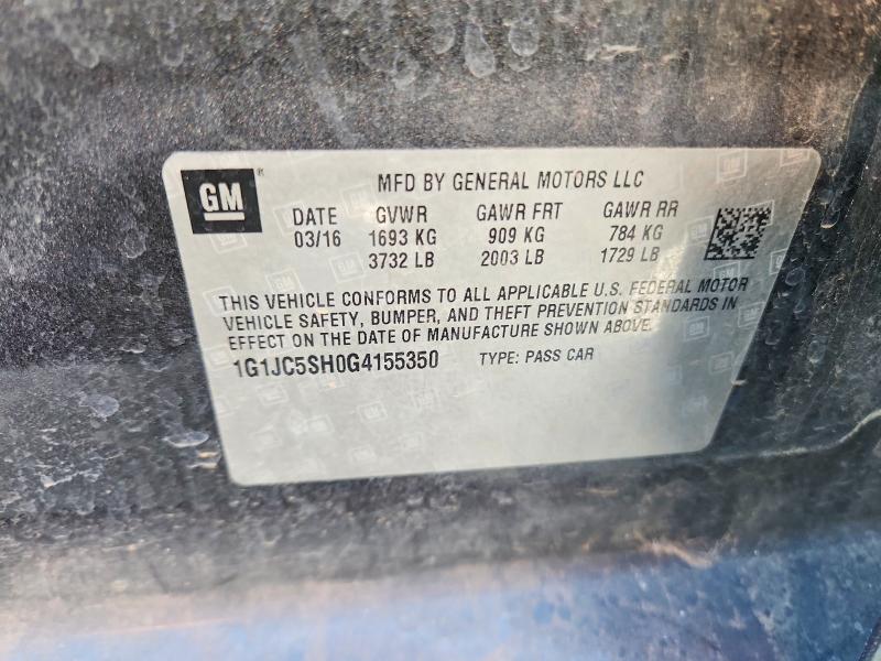 Aukcja sprzedaży 2016 Chevrolet Sonic, vin: 1G1JC5SH0G4155350, numer aukcji: 67404166