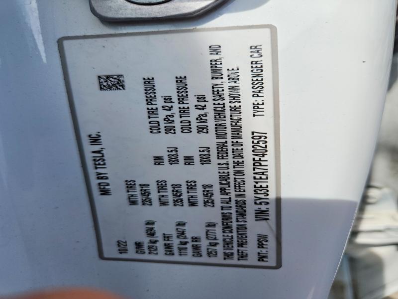 69983606 :رقم المزاد ، 5YJ3E1EA7PF402597 vin ، 2023 Tesla Model 3 مزاد بيع
