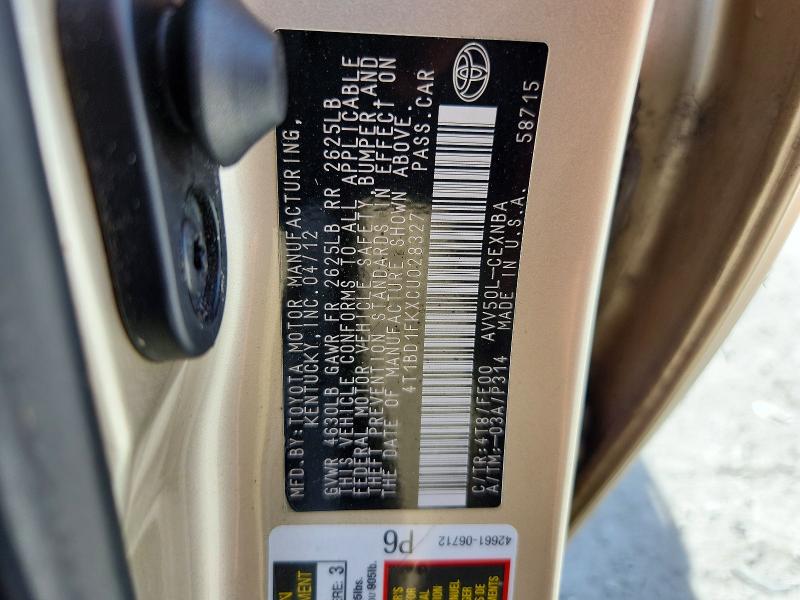 2012 Toyota Camry Hybrid მანქანა იყიდება აუქციონზე, vin: 4T1BD1FKXCU028327, აუქციონის ნომერი: 70657886