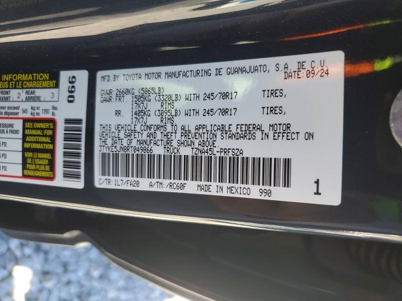 2024 Toyota Tacoma მანქანა იყიდება აუქციონზე, vin: 3TYKE5JN8RT049866, აუქციონის ნომერი: 67922096