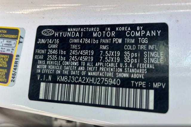 Продажа на аукционе авто 2017 Hyundai Tucson, vin: KM8J3CA2XHU275940, номер лота: 69829776