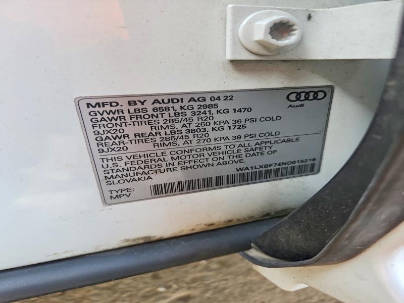 68243436 :رقم المزاد ، WA1LXBF74ND015216 vin ، 2022 Audi Q7 مزاد بيع