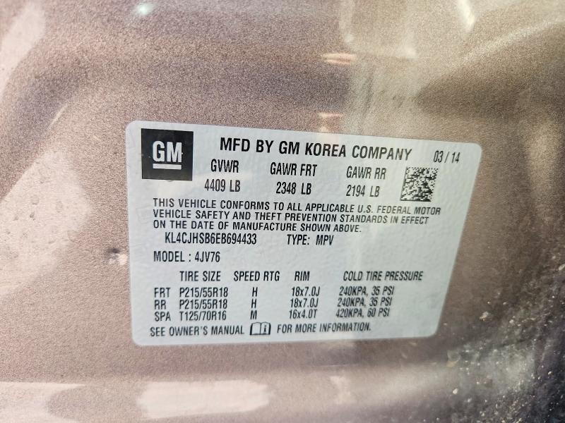 67710596 :رقم المزاد ، KL4CJHSB6EB694433 vin ، 2014 Buick Encore مزاد بيع