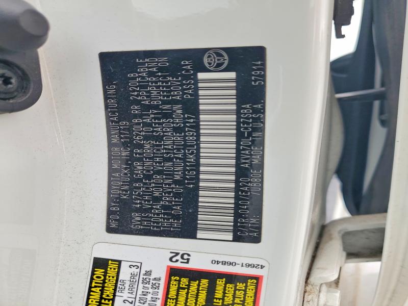 67968716 :رقم المزاد ، 4T1G11AK5LU897147 vin ، 2020 Toyota Camry مزاد بيع