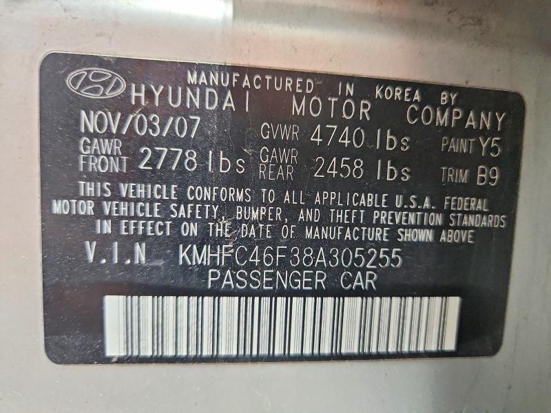67679346 :رقم المزاد ، KMHFC46F38A305255 vin ، 2008 Hyundai Azera مزاد بيع