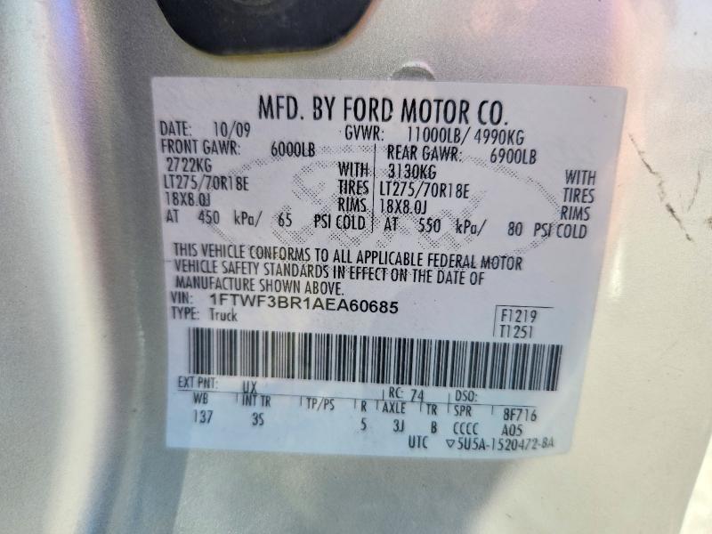 68234936 :رقم المزاد ، 1FTWF3BR1AEA60685 vin ، 2010 Ford F350 مزاد بيع