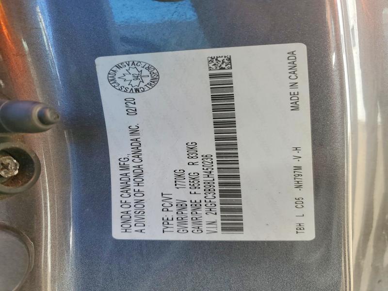 Aukcja sprzedaży 2020 Honda Civic, vin: 2HGFC3B98LH450236, numer aukcji: 67111816