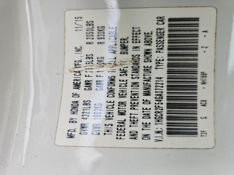 2016 Honda Accord მანქანა იყიდება აუქციონზე, vin: 1HGCR2F54GA072214, აუქციონის ნომერი: 69918366