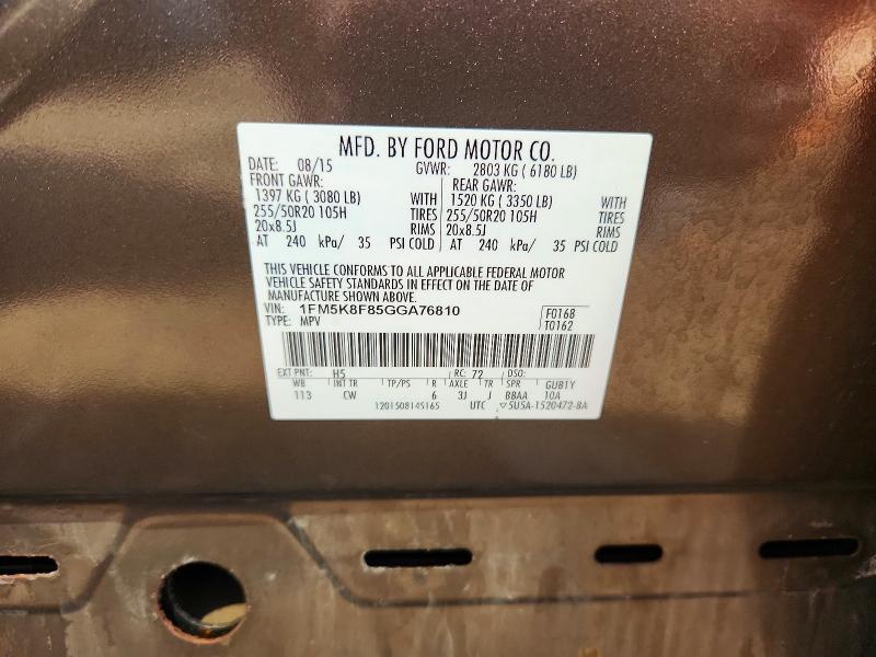 2016 Ford Explorer მანქანა იყიდება აუქციონზე, vin: 1FM5K8F85GGA76810, აუქციონის ნომერი: 67510446