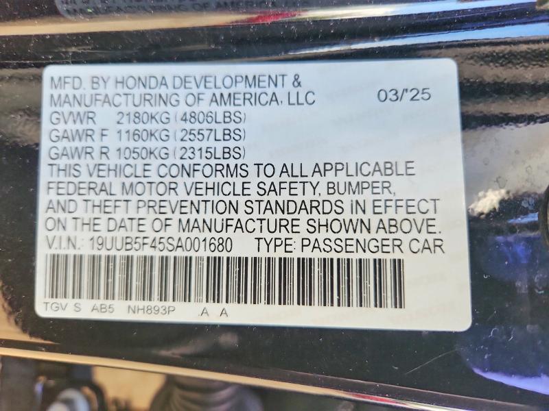 69449466 :رقم المزاد ، 19UUB5F45SA001680 vin ، 2025 Acura Tlx مزاد بيع