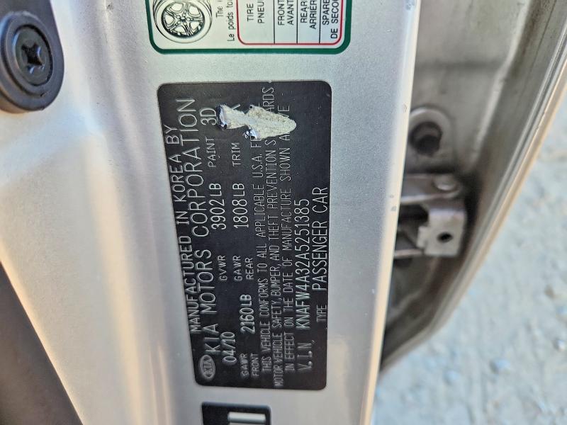 Aukcja sprzedaży 2010 Kia Forte, vin: KNAFW4A32A5251385, numer aukcji: 68687066