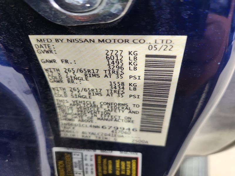 68626516 :رقم المزاد ، 1N6ED1CL4NN679946 vin ، 2022 Nissan Frontier مزاد بيع