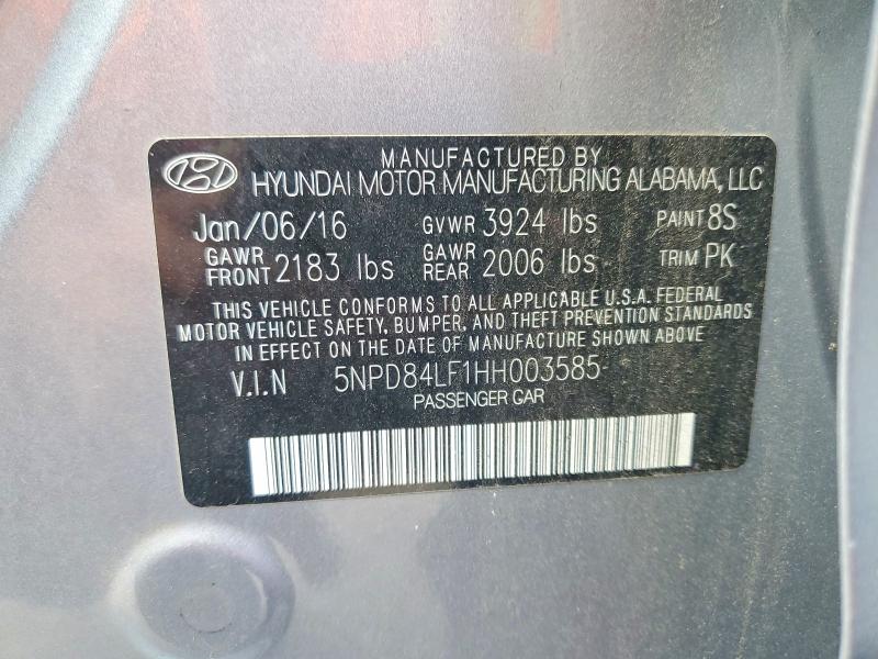 71379286 :رقم المزاد ، 5NPD84LF1HH003585 vin ، 2017 Hyundai Elantra مزاد بيع