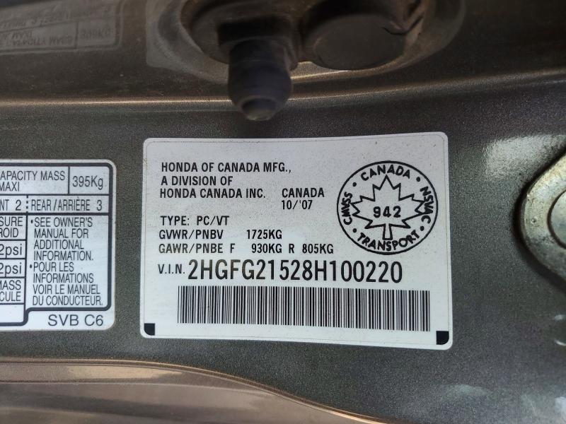 Продаж на аукціоні авто 2008 Honda Civic, vin: 2HGFG21528H100220, номер лоту: 70297046